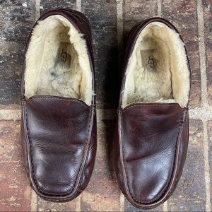 Ugg Men Ascot Brown 5379 China Tea Leather Wool Slip On Slippers Casual Shoes 10